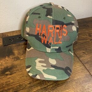 Harris Walz Camo/Orange Embroidered Hat Election Rally Kamala President Democrat